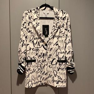 Joseph Ribkoff GRAFFITI PRINT LOVE BLAZER WITH STRIPE SLEEVE DETAIL